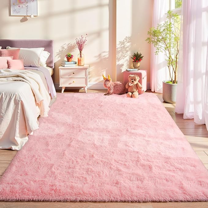 LOCHAS Ultra Soft Indoor Modern Area Rugs Fluffy Living Room Carpets for Children Bedroom Home Decor Nursery Rug 5.3x7.5 Feet, Pink