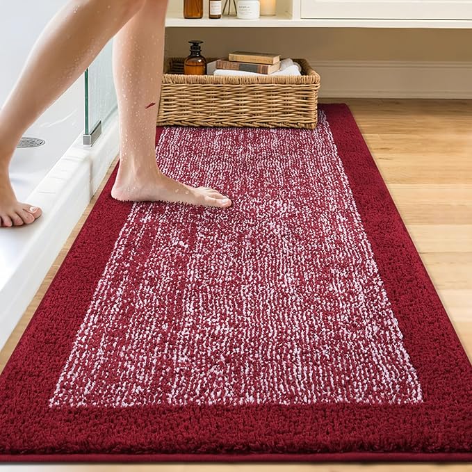 60x24 Long Bathroom Rugs Washable Non Slip, Red Bath Mat for Bathroom Floor Tub, Soft Absorbent Quick Dry Mats for Shower, Bathtub,Home Decor