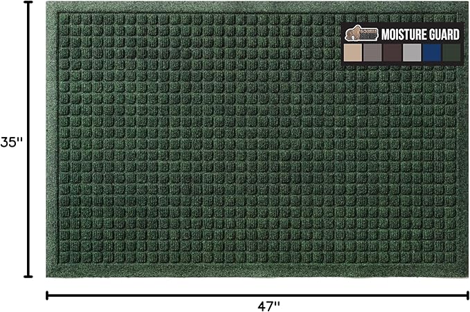 GORILLA GRIP® Ultra Absorbent Front Door Mat Outside Entrance, 47x35, Traps Dirt and Moisture, HydroABSORB Indoor Outdoor Doormat Holds Up to 6 Cups Water, Stain and Fade Resistant Welcome Mat, Green