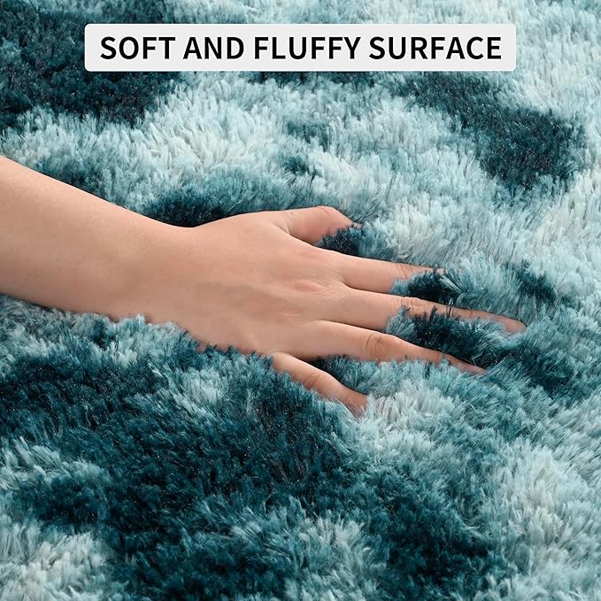 Tepook Soft Fluffy Rugs for Bedroom, 4x6 Area Rug for Living Room, Modern Shaggy Room Rug for Kids Boys Girls, Plush Throw Rugs Indoor Nursery Home Decor Rug with Non-Slip Bottom, Peacock Blue