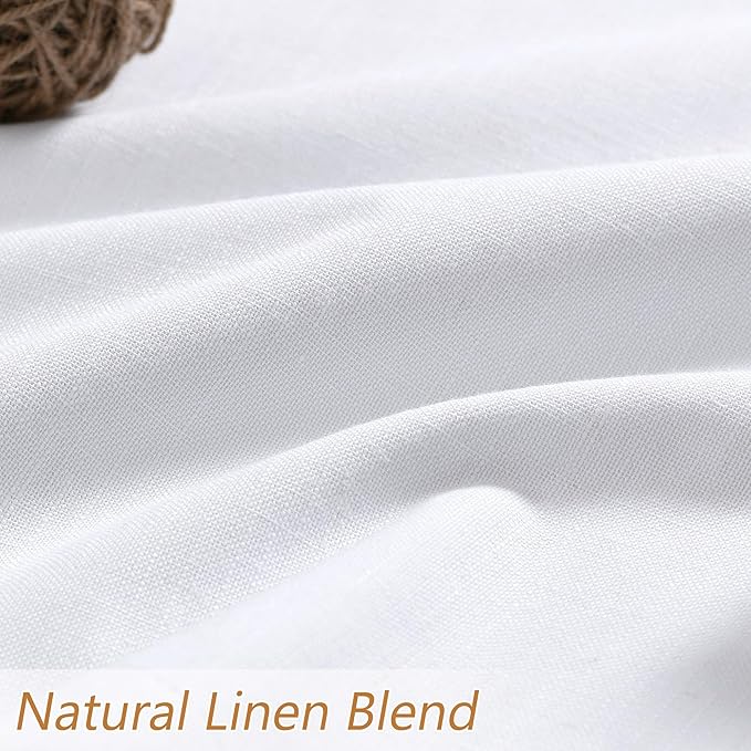Guken White 100% Blackout Linen Curtains 52 Inch Wide by 140 Inch for Living Room Bedroom Back Tab/Rod Pocket Thermal Insulated Black Out Linen 2 Drapes Room Darkening Window Curtains,52x140