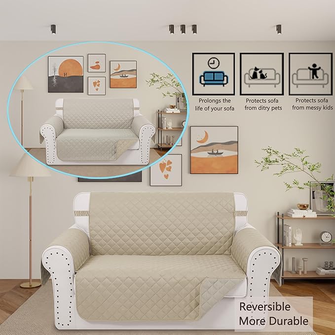 Reversible Loveseat Sofa Covers Couch Cover Furniture Protector(Loveseat,Sand/Beige)