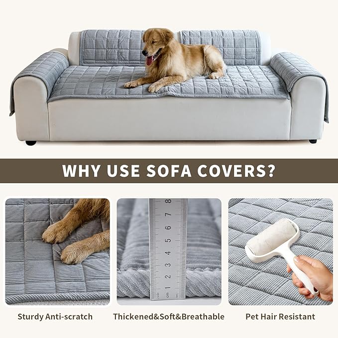 Couch Covers for Dogs Washable, Non Slip Couch Covers for Loveseat Sofa Pet Friendly, Soft Fuzzy Sofa Covers for Pet, Dog Couch Cover Furniture Protector(1PC,Light Grey,27.6"x70.9")