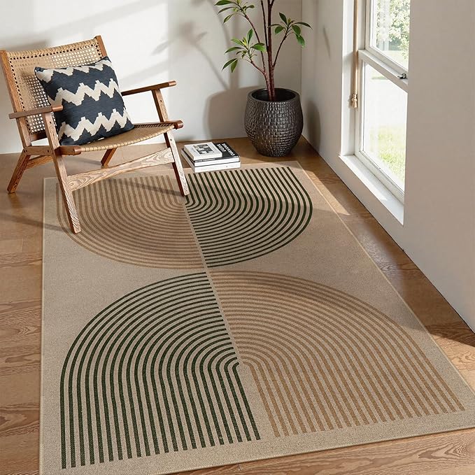 Lahome Enfys Modern Rainbow Easy Jute Office Rug, Washable Rugs 4x6 for Living Room Bedroom Farmhouse Kitchen Mats for Floor, Contemporary Non Slip Floor Carpet for Entryway Backyard Sunroom