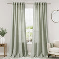 Nanspring Sage Green Linen Blend Light Filtering Curtains 86 Inches Long 2 Panel Set Pocket Back Tab Light Green Privacy Semi Sheer Decorative Decor Curtain Drapes for Bedroom Living Room 52x86