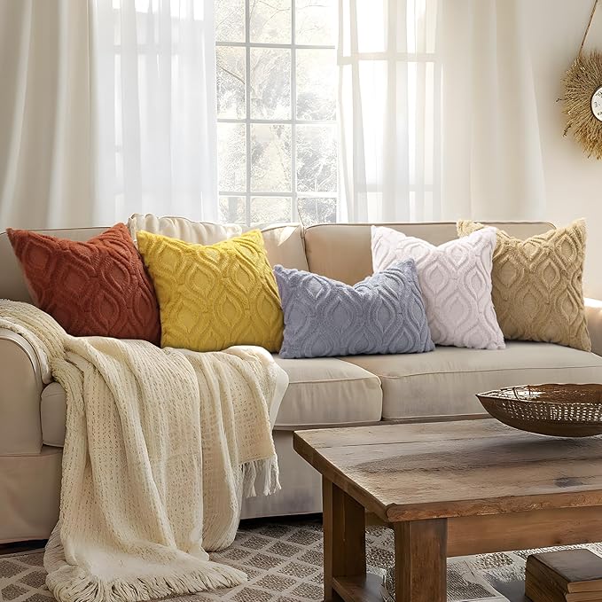 decorUhome Throw Pillow Covers 18x18 Inch Set of 2, Soft Plush Faux Wool Rust Solid Couch Pillow Covers, Accent Farmhouse Neutral Square Pillow Cases for Sofa Bed Living Room