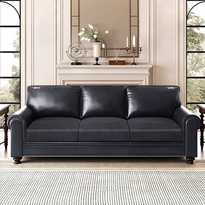 Leather Look Couch Cushion Covers Sofa Seat Slipcovers Sets Couches Furniture Protector for Sectional Armchair Loveseat Pets Kids Stretch Spandex Fabric (3 Cushion Sofa, Dark Grey)