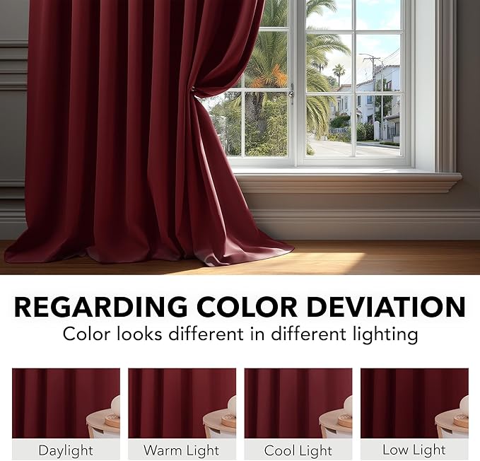 Deconovo Rod Pocket and Back Tab Blackout Curtains for Living Room Thermal Insulated Room Darkening Curtains 42Wx95L Inch Burgundy Red 2 Panels