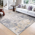Washable Area Rugs Square 8ft Non-Slip Modern Abstract Soft for Living Room Entryway Bedroom Nursery, Print Pattern, Purple Grey Cream Yellow
