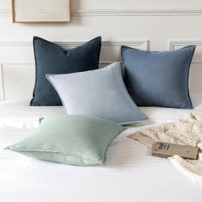 MIULEE Decorative Linen Euro Sham Pillow Covers 26x26 Inch Blue Ashes Boho Farmhouse Neutral Couch Throw Pillows for Bed Pack of 2 Accent Modern Pillowcase Sofa Livingroom Home Decor
