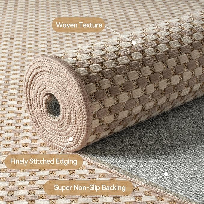 YDKGL 2x10 ft Hallway Runner Rug Extra Long Boho Woven Kitchen Runner Rugs Mat Non Slip Washable, Soft Hall Floor Mat Runner Carpet for Indoor Backdoor Bedroom Entryway Laundry Living Room, Brown