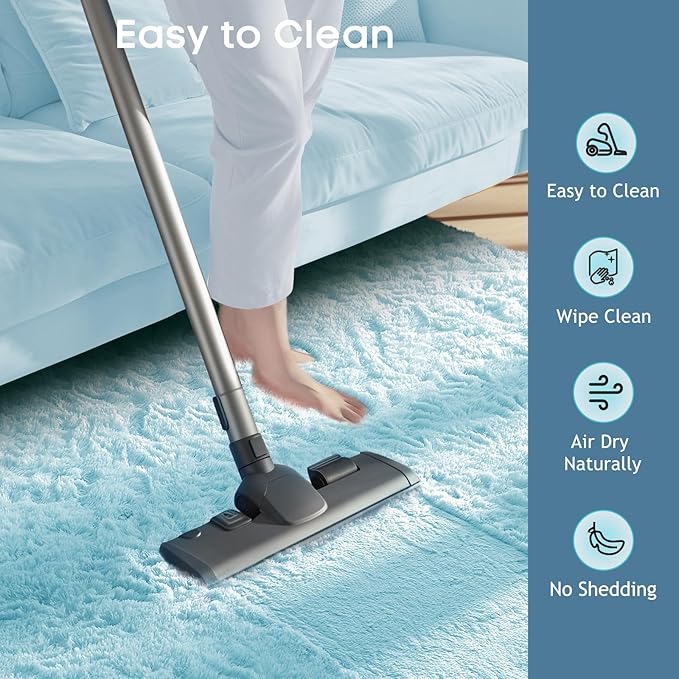 Ophanie 8x10 Light Blue Area Rugs for Living Room, Large Shag Bedroom Carpet, Big Indoor Thick Soft Nursery Rug for Boys and Girls Room Dorm Home Decor Aesthetic