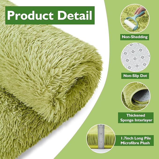 Shag Area Rug for Bedroom 4x6,Green Fluffy Area Rugs for Living Room,Soft Fuzzy Rug Non-Shedding Indoor Plush Carpet for Kids Bedroom Nursery Dorm Home Decor