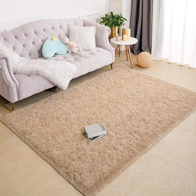 Chicrug Soft Area Rugs for Bedroom Living Room Plush Fluffy Rug 9x12 Feet, Shag Furry Area Rug Carpet Non Shedding for Nursery Children Kids Girls Room Home Decorative, Camel