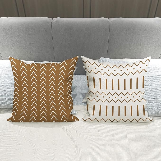YCOLL Pillow Covers 20x20 Set of 4, Modern Sofa Throw Pillow Cover, Decorative Outdoor Linen Fabric Pillow Case for Couch Bed Car， Light Brown