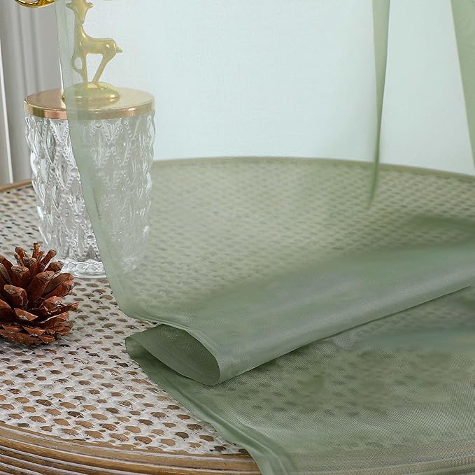 Chyhomenyc Extra Long Sage Green Sheer Curtains 108 Inches Long 2 Panels, Light Filtering Green Curtains for Living Room, Soft Gentle Voile Rod Pocket Bedroom Window Drapes, 59Wx108L Inch, 9FT, 2PCS