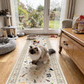 2x10 Washable Hallway Runner Rug - Soft Low Pile Floral Animal Cat Print Rugs with Non-Slip Backing Waterproof Stain-Resistant Indoor Carpet for Kitchen Entryway Bathroom Bedroom (Light Beige)