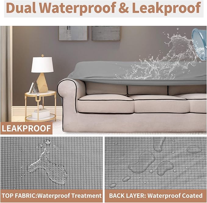 Easy-Going 100% Waterproof Loveseat Couch Cover, Dual Waterproof Sofa Cover, Stretch Jacquard Sofa Slipcover, Leakproof Furniture Protector for Kids, Pets, Dog and Cat (Loveseat, Light Gray)