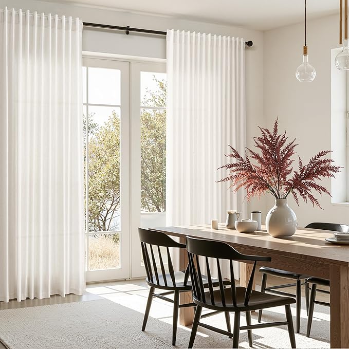 Nanspring Extra Wide 100x108 Inch Linen Curtains for Living Room Divider Light Filtering Semi Sheer Curtains for Sliding Door Beige White Coastal Decor Floor to Ceiling Window Curtain Panel