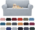 Cupuamon 2026 New Stretch Loveseat Sofa Slipcovers Couch Cover for 2 Cushion Furniture Protector Sofa Covers with Elastic Bottom Jacquard Fabric Small Checks for Pets, Kids - Silver