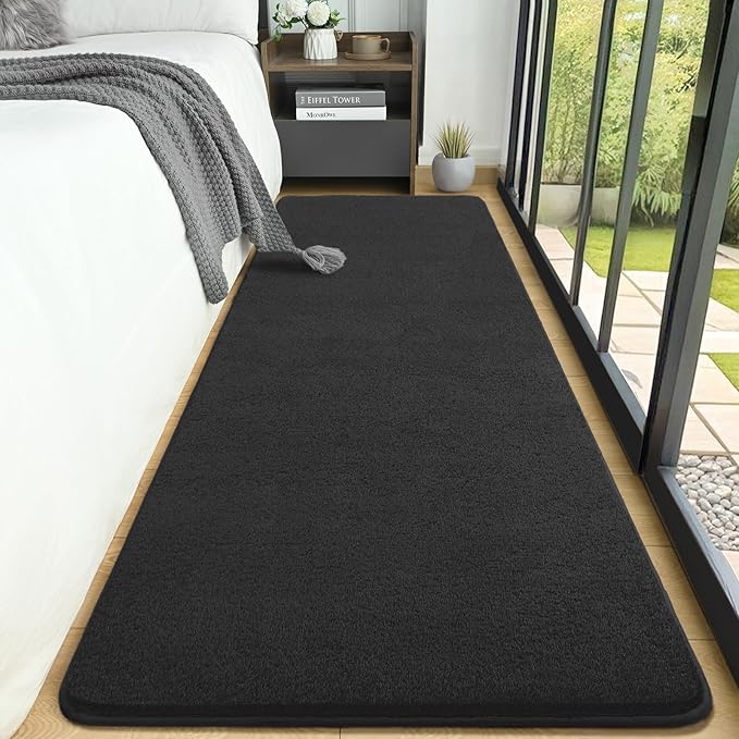 AROGAN Shag Runner Rug for Hallways, 2x6 Feet Washable Rugs with Memory Foam for Bedroom, Entryway Indoor Fluffy Throw Rug for Bedside Living Room Kids Girls Nursery Dorm Room Decor, Dark Grey