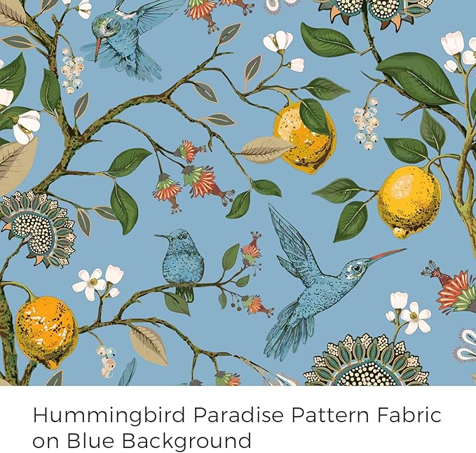 Topfinel Blue Patterned Curtains 2 Pages 96 Inches Long Blackout Heat Block Farmhouse Watercolor Floral Flower Hummingbird Printed Drapes Grommet Window Treatment for Living Room,96 Inch Length