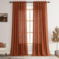 Rust Linen Curtains 95 inches Long 2 Panel Back Tab Rod Pocket Rustic Farmhouse Boho Linen Curtain for Dining Room Brick Burnt Bohemian Fall Decor Terracotta Semi Sheer Curtains 95 inch Length