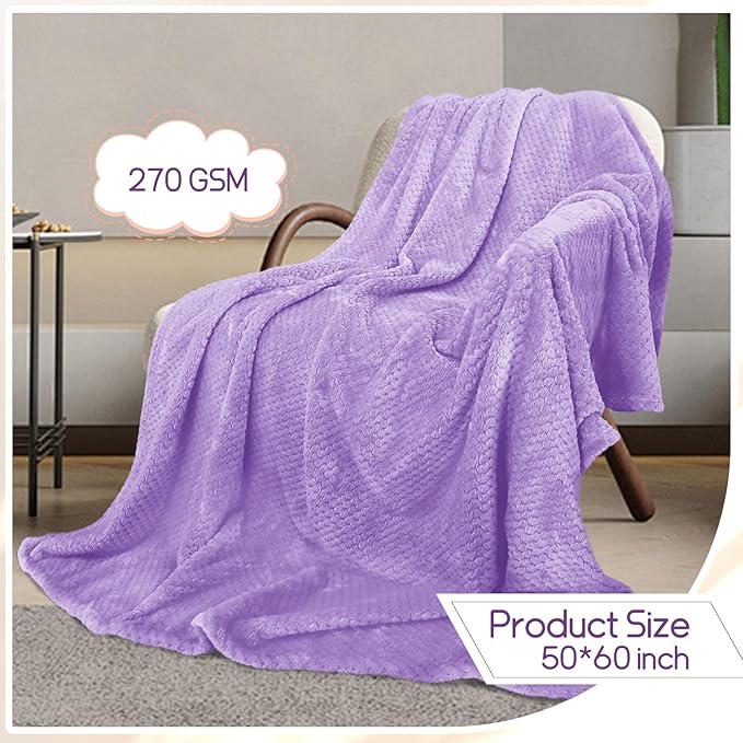 4 Pack Fleece Throw Blankets 50x60 Inches - Oeko-Tex Certified 100, 270 GSM Ultra Soft Plush for Bed, Couch and Cozy Gifts. 3D Waffle Texture, No Shedding No Pilling All Season (Lavender)