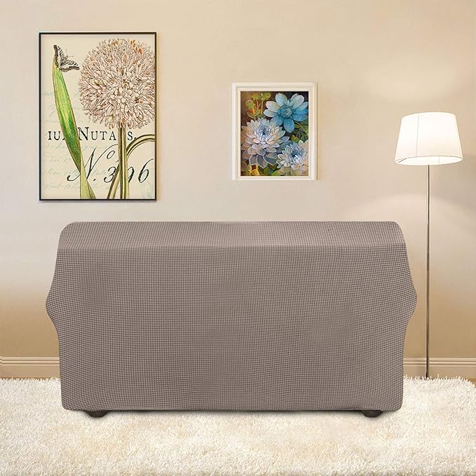 Easy-Going Stretch Loveseat Slipcover 1-Piece Sofa Cover Furniture Protector Couch Soft with Elastic Bottom for Kids Polyester Spandex Jacquard Fabric Small Checks (Loveseat, Taupe)