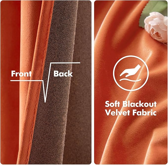 MIULEE 90 Inches Velvet Curtains Orange Elegant Grommet Curtains Fall Thermal Insulated Soundproof Room Darkening Curtains/Drapes for Classical Living Room Bedroom Decor 52 x 90 Inch Set of 2
