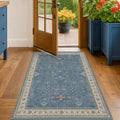 Washable 3x6 Throw Rug for Large Kitchen - Blue Rugs for Entryway Indoor, Bedroom Bedside, Mudroom, Boho Eclectic Modern Décor, Non Slip Low Pile Fade Resistant