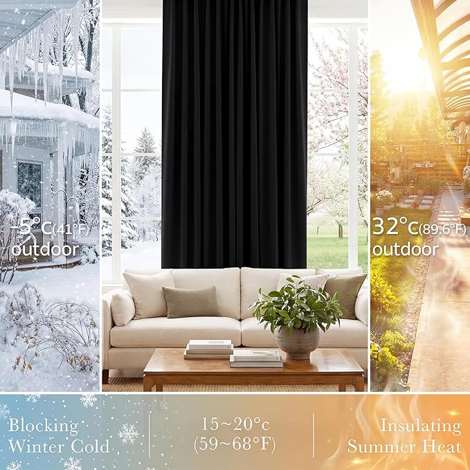 PONY DANCE Black Short Curtains for Bathroom Window, Half Drapes for Kitchen Window, loft Thermal Insulated Curtain Tiers for Bedroom/Basement, Width 29 x Length 30 inches, Black, 2 Pieces