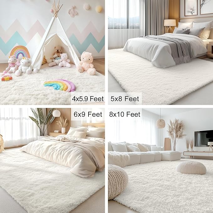 OLANLY 2x8 Machine Washable Runner Rugs for Hallway, Soft Fluffy Shaggy Bedside Rugs for Bedroom, Living Room, Indoor Floor Carpet for Kids Girls and Boys, Nursery Rooms, Home Decor Aesthetic, Ivory