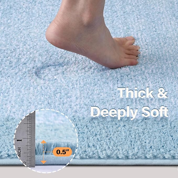 70x24 Long Bathroom Rugs Washable Non Slip, Light Blue Bath Mat for Bathroom Floor Tub, Soft Absorbent Quick Dry Mats for Shower, Bathtub,Home Decor