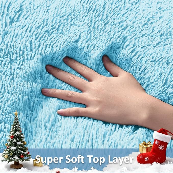 Ophanie 8x10 Light Blue Area Rugs for Living Room, Large Shag Bedroom Carpet, Big Indoor Thick Soft Nursery Rug for Boys and Girls Room Dorm Home Decor Aesthetic