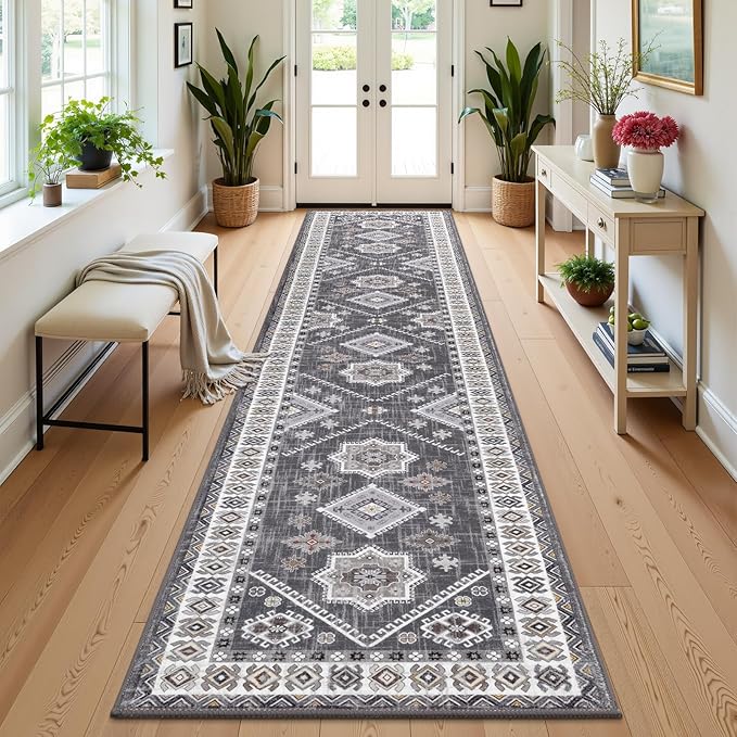 HEBE Washable Kitchen Rugs Runner 2'x 10', Non Slip Hallway Runner Rug, Low Pile Entryway Rug Laundry Room Mat Kitchen Carpet Runners for Hallways, Bathroom, Laundry, Bedside Rug