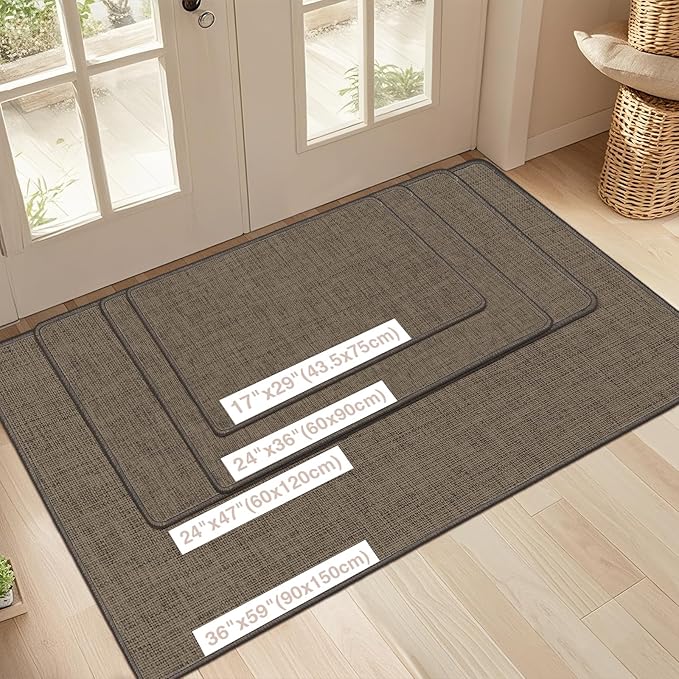 LEKEEPGO Ultra Thin Indoor Door Mat 36"x59", Low-Profile Door Mat Indoor Entrance, Non Slip Rubber Backing Inside Doormat Washable Welcome Front Entryway Dirt Trapper Entry Mat, Brown