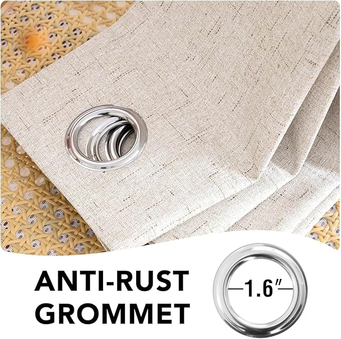 H.VERSAILTEX Linen Curtains 100% Blackout Curtains for Bedroom 102 inch Long Full Light Blocking Nature Linen Blended Window Curtains for Living Room Nickel Grommet (2 Panels, Natural)