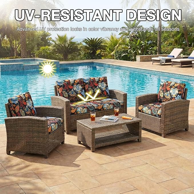 hyha 14Pcs Patio Cushion Covers, Stretch Outdoor Couch Cushion Covers Replacement, Washable Outdoor Chair/Sofa Slipcovers for Patio Furniture Cushions Protector with Elastic Bottom(Floral,Cover Only)