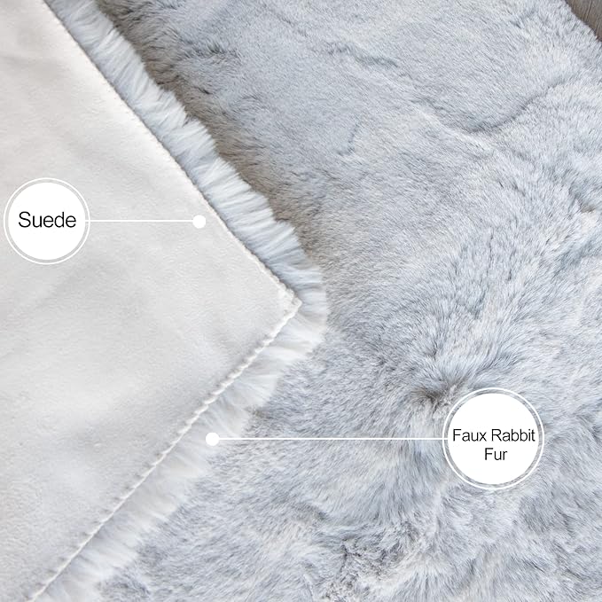 ORINOVA Grey Washable Fluffy Round Rugs 6ft Faux Bunny Fur Rugs for Living Room Bedroom Boho Circle Sheepskin Rug Teen Room Nursery Rug