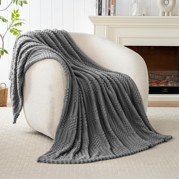 60x80 Inch Grey Twin Blanket - Soft & Fluffy Fleece, Cute & Aesthetic, Perfect for Sofa, Couch, Chair, Bed, Living Room & Bedroom, All-Season Use, Plush & Cozy Decorative Blanket
