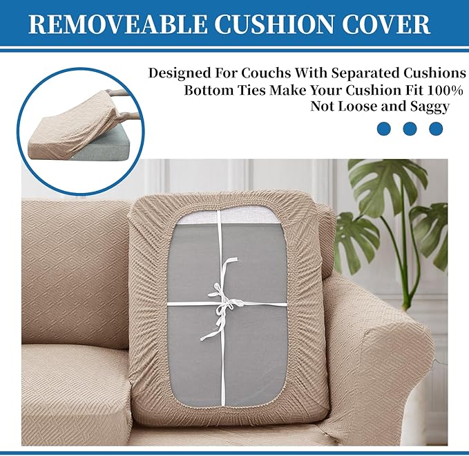 XINEAGE 2026 New 4 Pieces Extra Large Couch Covers for 3 Cushion Sofa Super Stretch Sofa Cover for 3 Large Seat Cushion Universal Slip Cover for Living Room (Khaki), 91"-110"(3 Cushions)