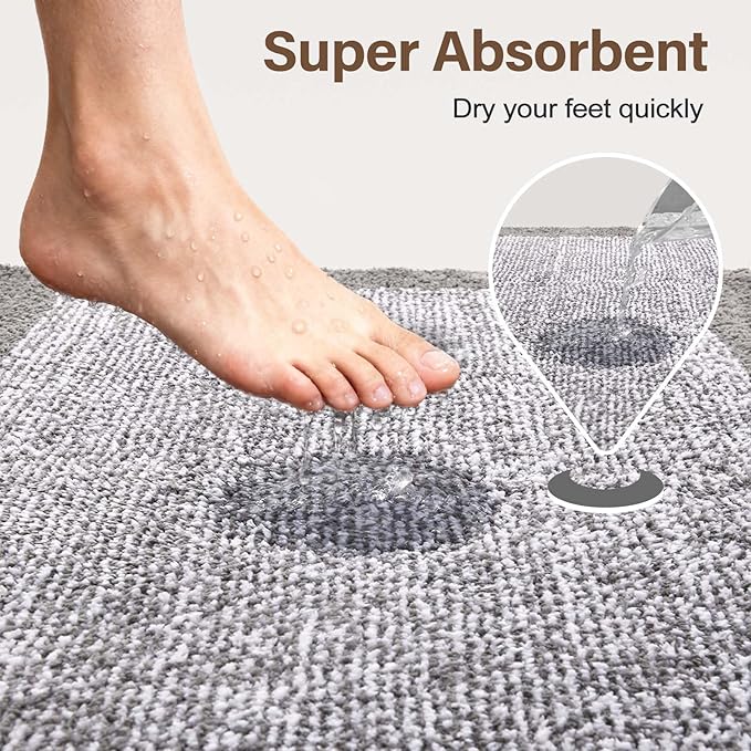 Bathroom Rugs 30x20 Non Slip Washable, Light Grey Bath Mat for Bathroom Floor Tub, Soft Absorbent Quick Dry Mats for Shower, Bathtub,Home Decor