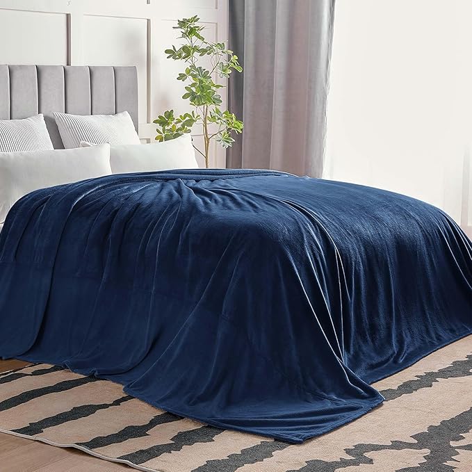 BEDELITE Big Fleece Blanket - 120" x 120" (10' x 10'), Super Soft Fluffy Fuzzy Oversized King Blanket for Bed, Couch, Sofa, Camping, Fits Whole Family, Navy Blue