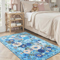 Floral Machine Washable Rug, 3x5 Rug Non Slip Soft Bedroom Rugs for Entryway Dorm, Ultra-Thin Rugs for Bedroom Stain Resistan(3 x 5, Blue Garden)