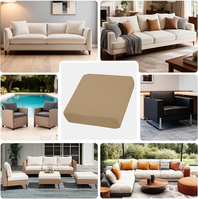 4Pcs Outdoor Cushion Covers, Patio Cushion Covers,Stretch Elastic Slipcovers, Replacement Washable & Reusable Furniture Protector for Patio Couch (Khaki,Cover Only)