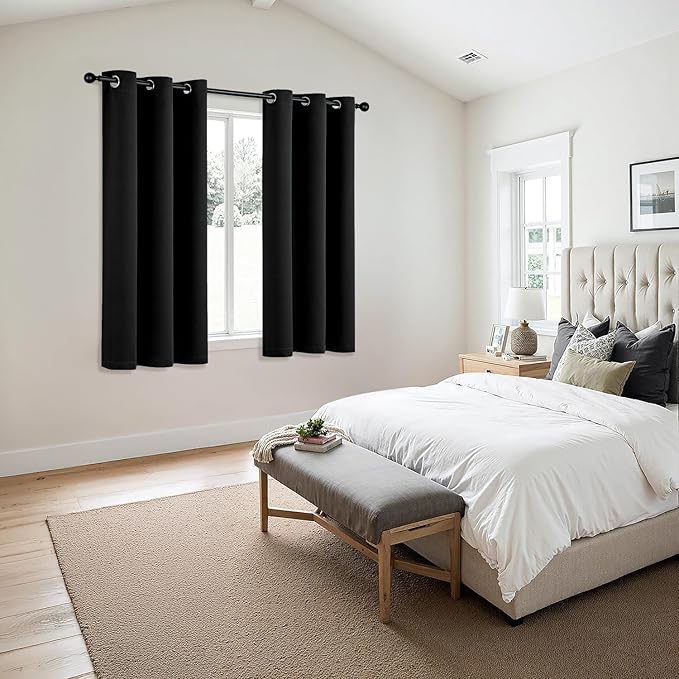 MIULEE Black Blackout Curtains - Bedroom Window Treatment Curtains Thermal Insulated Room Darkening Drapes for Living Room Kitchen Grommet Top Light Blocking Drapery, 40 x 48 Inches Long, 2 Panels