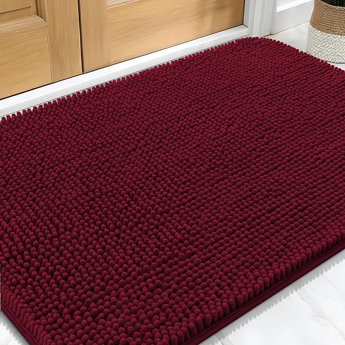 OLANLY Dog Door Mat for Muddy Paws 32x20, Absorbs Moisture and Dirt, Absorbent Non-Slip Washable Doormat, Quick Dry Chenille Mud Mat for Dogs, Entry Indoor Entryway Carpet for Inside Floor, Burgundy