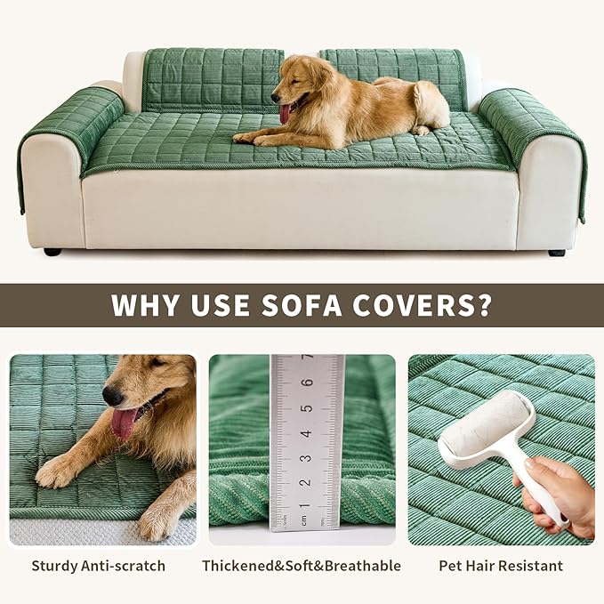Couch Covers for Dogs Washable, Non Slip Couch Covers for Loveseat Sofa Pet Friendly, Soft Fuzzy Sofa Covers for Pet, Dog Couch Cover Furniture Protector(1PC,Green,27.6"x70.9")