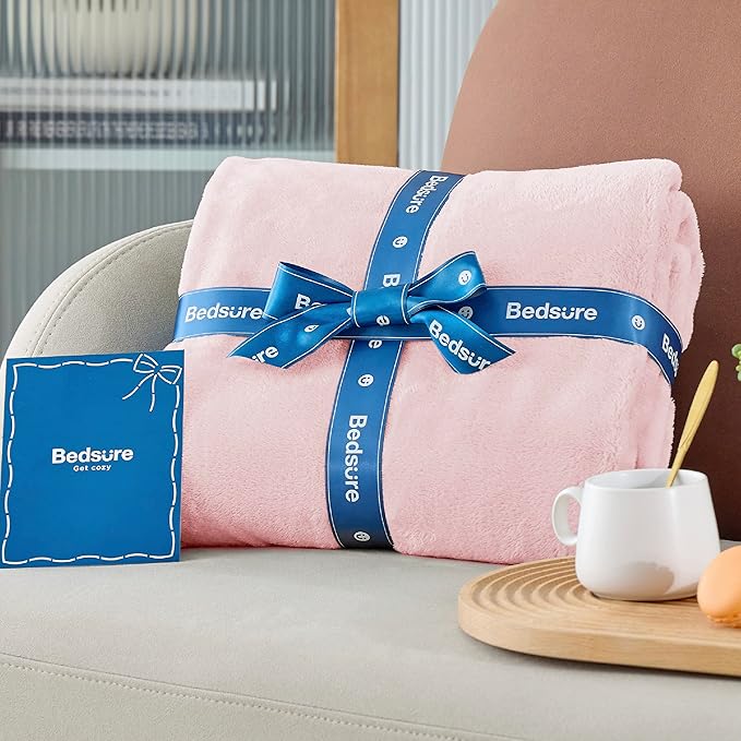 Bedsure GentleSoft Fleece Blanket Twin Size Pink - 300GSM Lightweight Plush Fuzzy Cozy Soft Valentines Blanket for Bed, Sofa, Couch, Travel, Camping, 60x80 inches